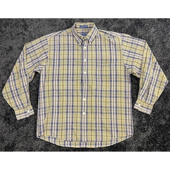 Vintage Savile Row Mens Plaid Button Down Long Sleeve Shirt Med *missing button - Picture 1 of 5